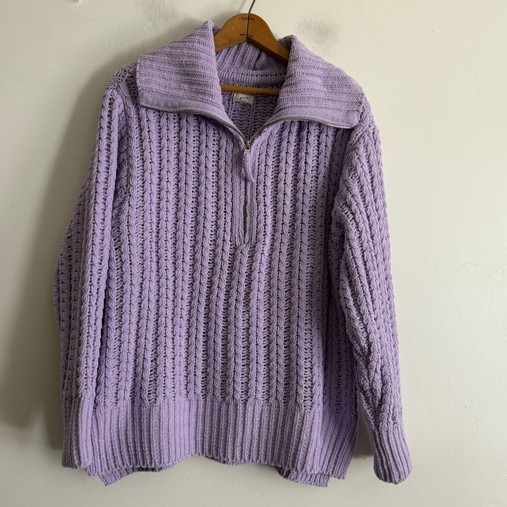 AERIE Women's Cozy Chenille 1/4 Zip Sweater Lilac Purple